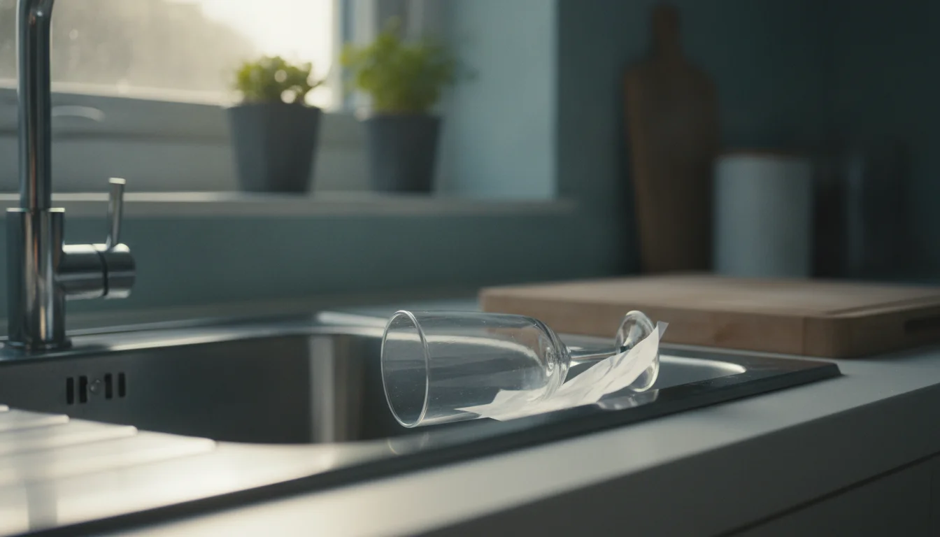 En quittant la maison, je laisse toujours un verre et un papier dans l&rsquo;évier : une habitude toute simple, mais vraiment astucieuse