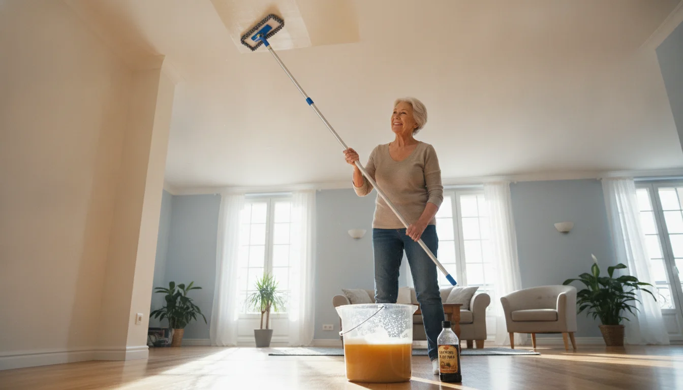 Cette solution toute simple permet de laver murs et plafonds depuis le sol
