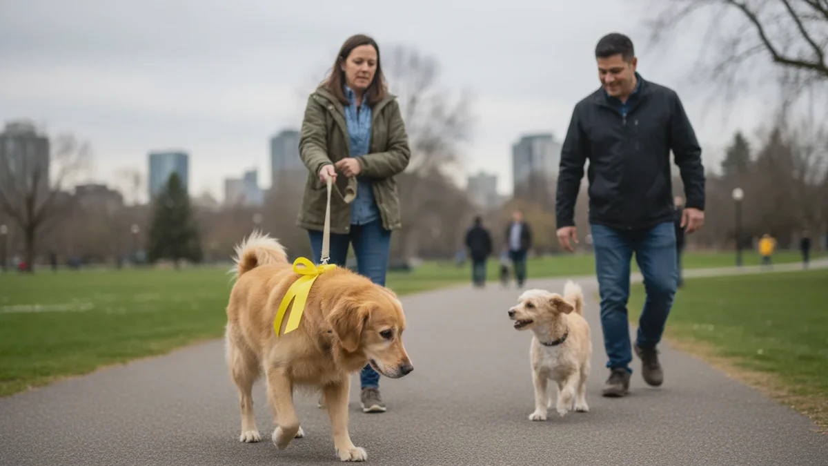 Un ruban jaune sur la laisse d&rsquo;un chien ? Ce symbole signifie : reculez